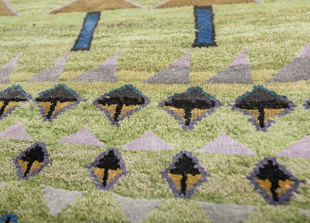 freedom manchaha green wool and bamboo silk hand knotted Rug - CloseUp
