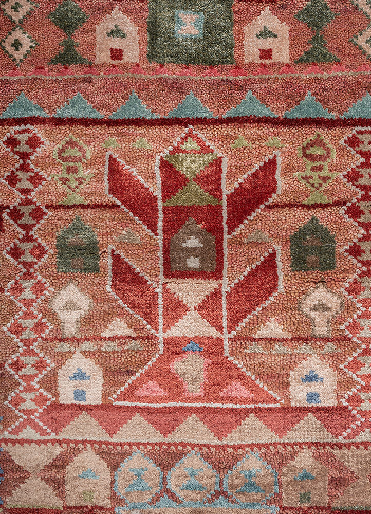 freedom manchaha red and orange wool and bamboo silk hand knotted Rug - CloseUp freedom manchaha red and orange wool and bamboo silk hand knotted Rug - CloseUp