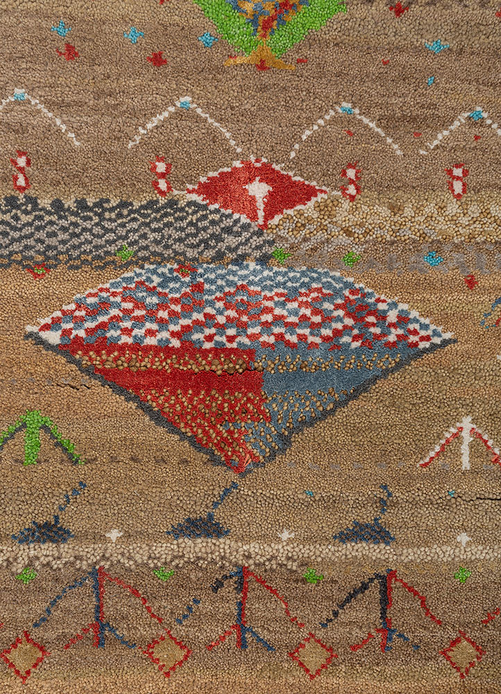 freedom manchaha beige and brown wool and bamboo silk hand knotted Rug - CloseUp