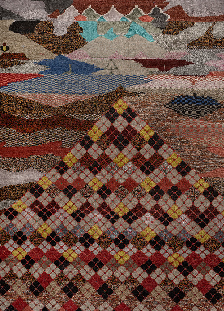 freedom manchaha red and orange wool and bamboo silk hand knotted Rug - CloseUp