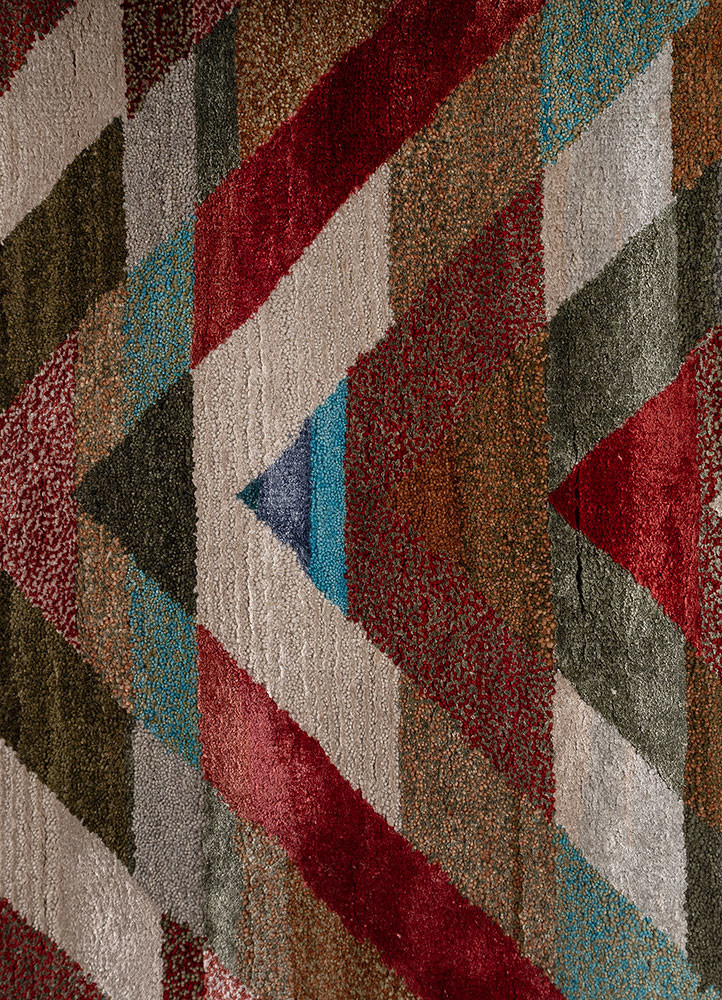 freedom manchaha red and orange wool and bamboo silk hand knotted Rug - CloseUp