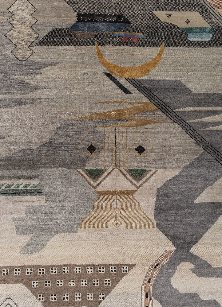 freedom manchaha grey and black wool and bamboo silk hand knotted Rug - CloseUp