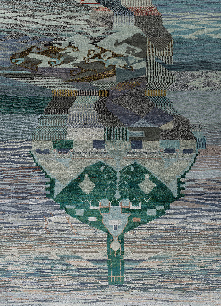 freedom manchaha blue wool and bamboo silk hand knotted Rug - CloseUp
