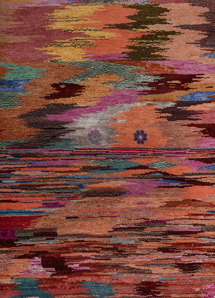 freedom manchaha red and orange wool and bamboo silk hand knotted Rug - CloseUp freedom manchaha red and orange wool and bamboo silk hand knotted Rug - CloseUp