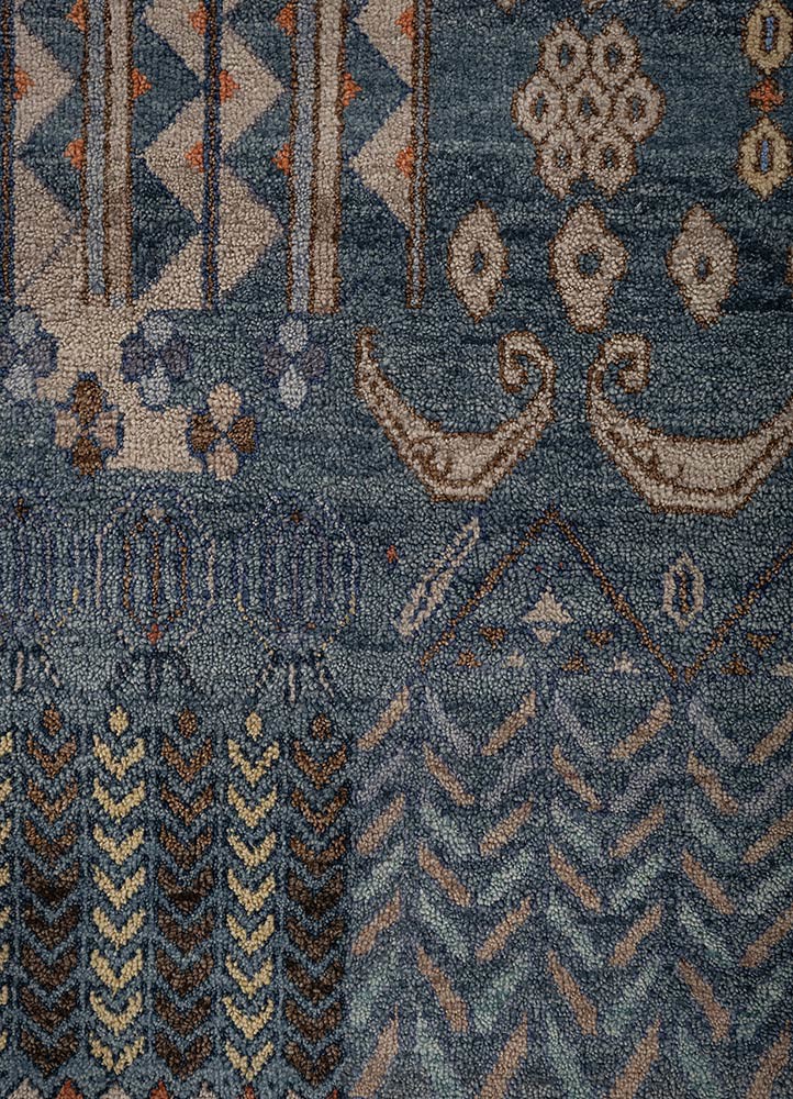 manchaha blue wool hand knotted Rug - CloseUp manchaha blue wool hand knotted Rug - CloseUp