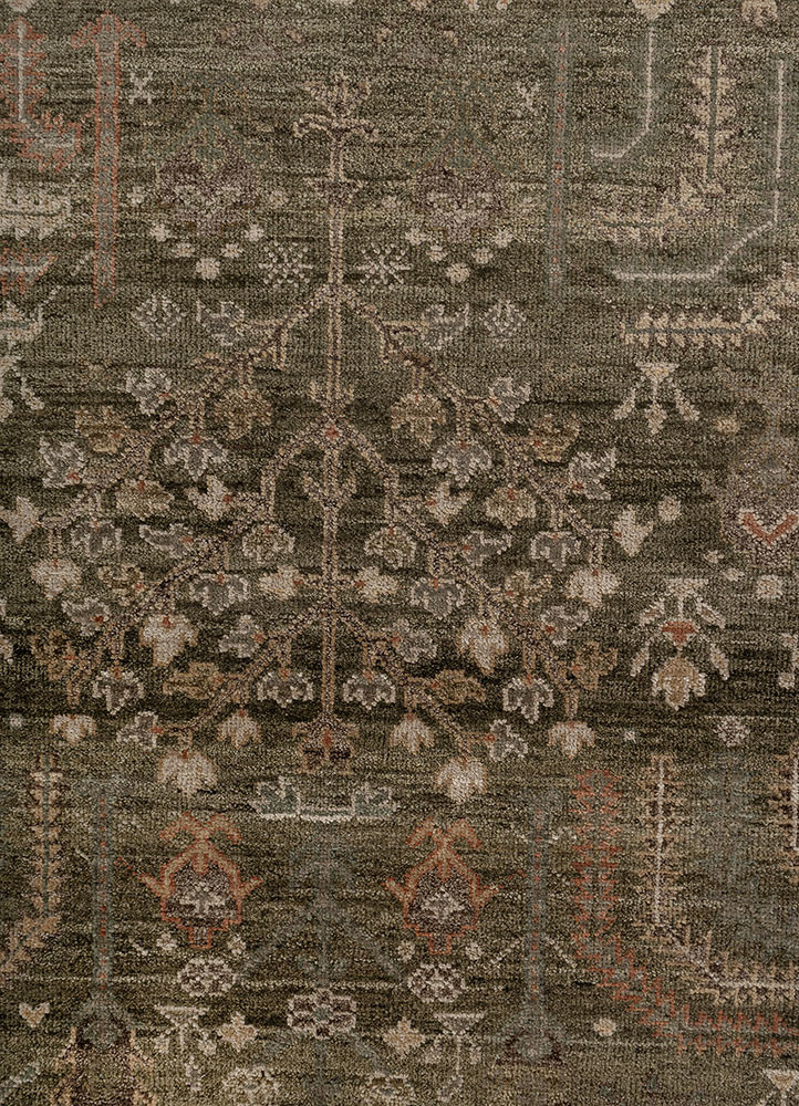 erbe green wool hand knotted Rug - CloseUp erbe green wool hand knotted Rug - CloseUp