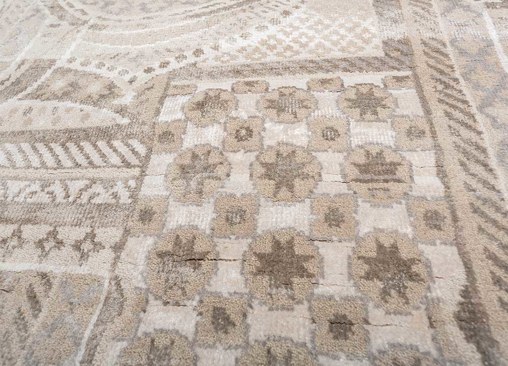 khidki ivory wool and bamboo silk hand knotted Rug - CloseUp khidki ivory wool and bamboo silk hand knotted Rug - CloseUp