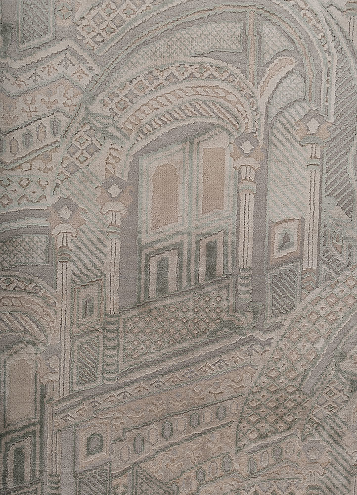 khidki beige and brown wool and bamboo silk hand knotted Rug - CloseUp