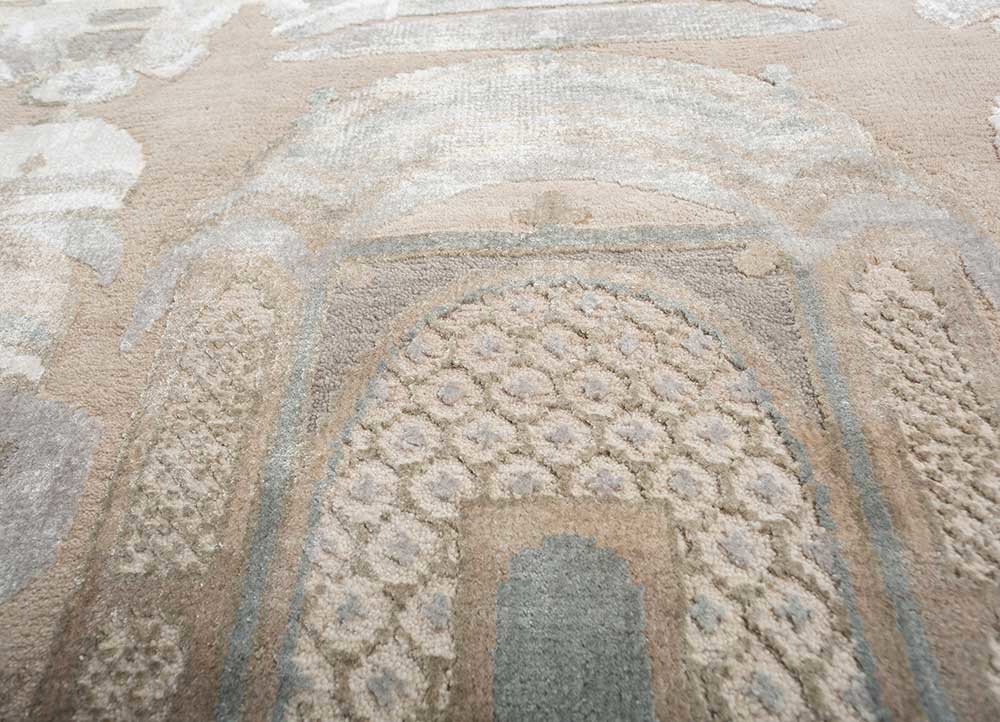 khidki green wool and bamboo silk hand knotted Rug - CloseUp