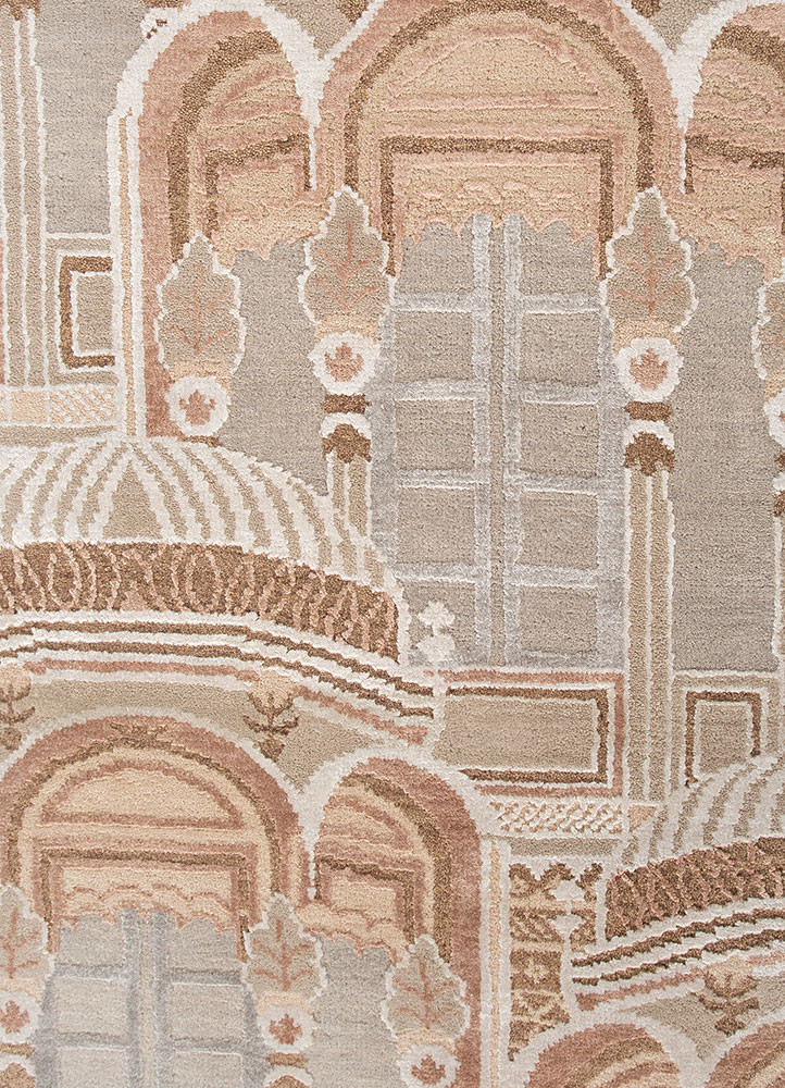 khidki ivory wool and bamboo silk hand knotted Rug - CloseUp