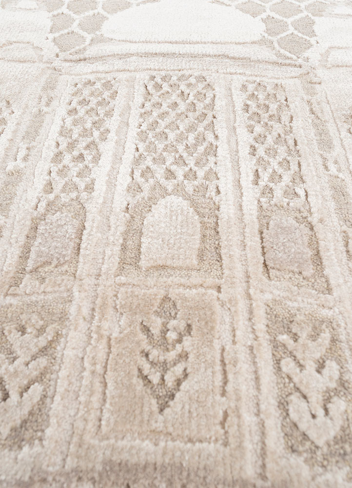 khidki ivory wool and bamboo silk hand knotted Rug - CloseUp khidki ivory wool and bamboo silk hand knotted Rug - CloseUp