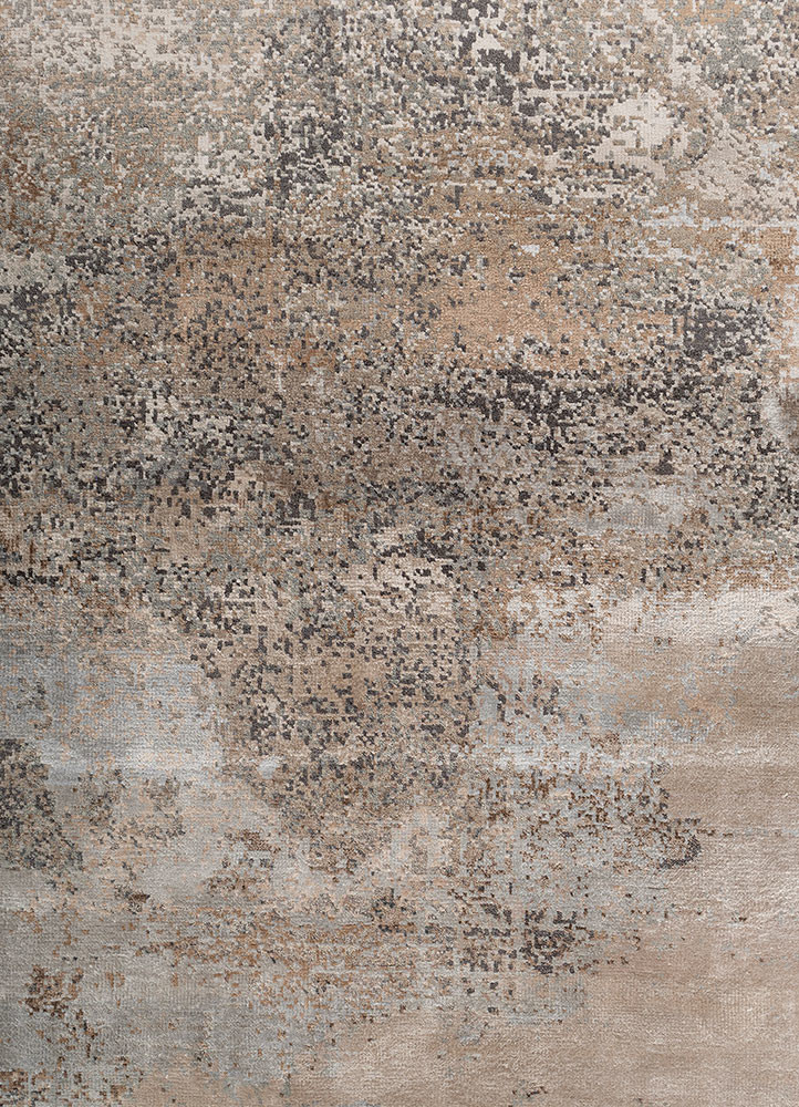 uvenuti beige and brown wool and bamboo silk hand knotted Rug - CloseUp