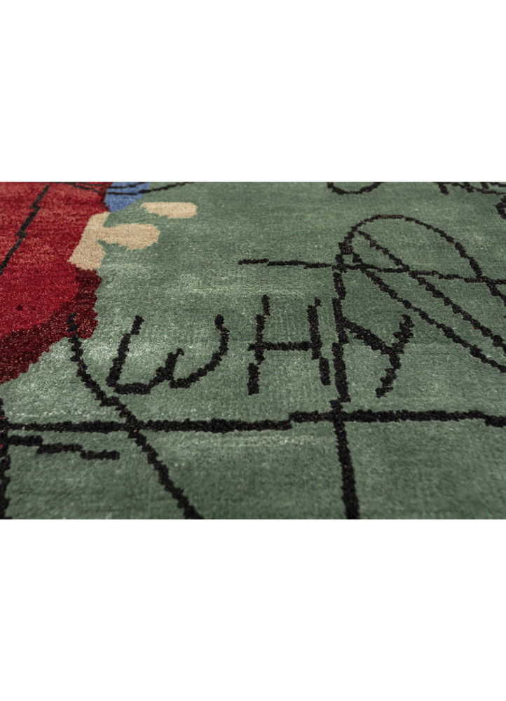 anghs blue wool and bamboo silk hand knotted Rug - CloseUp