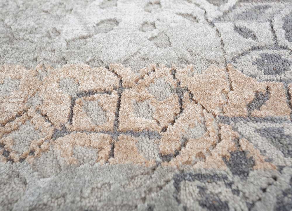 cyanna grey and black wool and bamboo silk hand knotted Rug - CloseUp