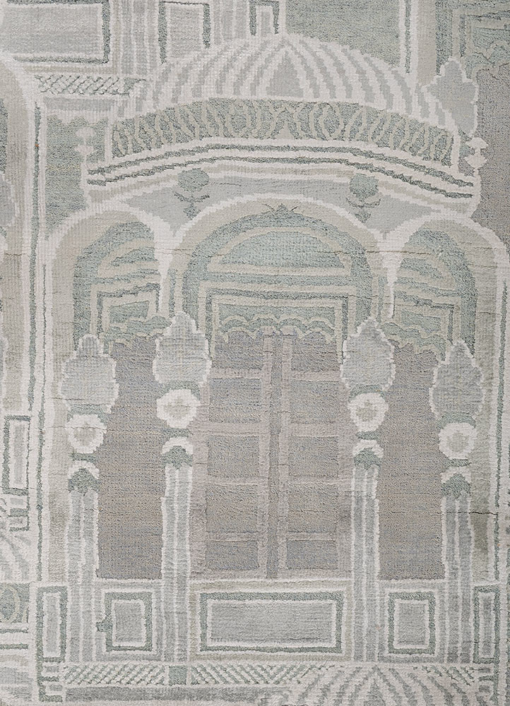 khidki ivory wool and bamboo silk hand knotted Rug - CloseUp khidki ivory wool and bamboo silk hand knotted Rug - CloseUp