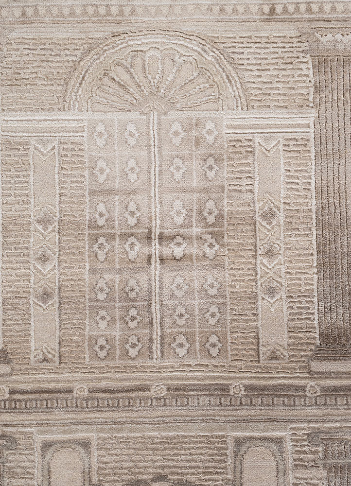 khidki ivory wool and bamboo silk hand knotted Rug - CloseUp