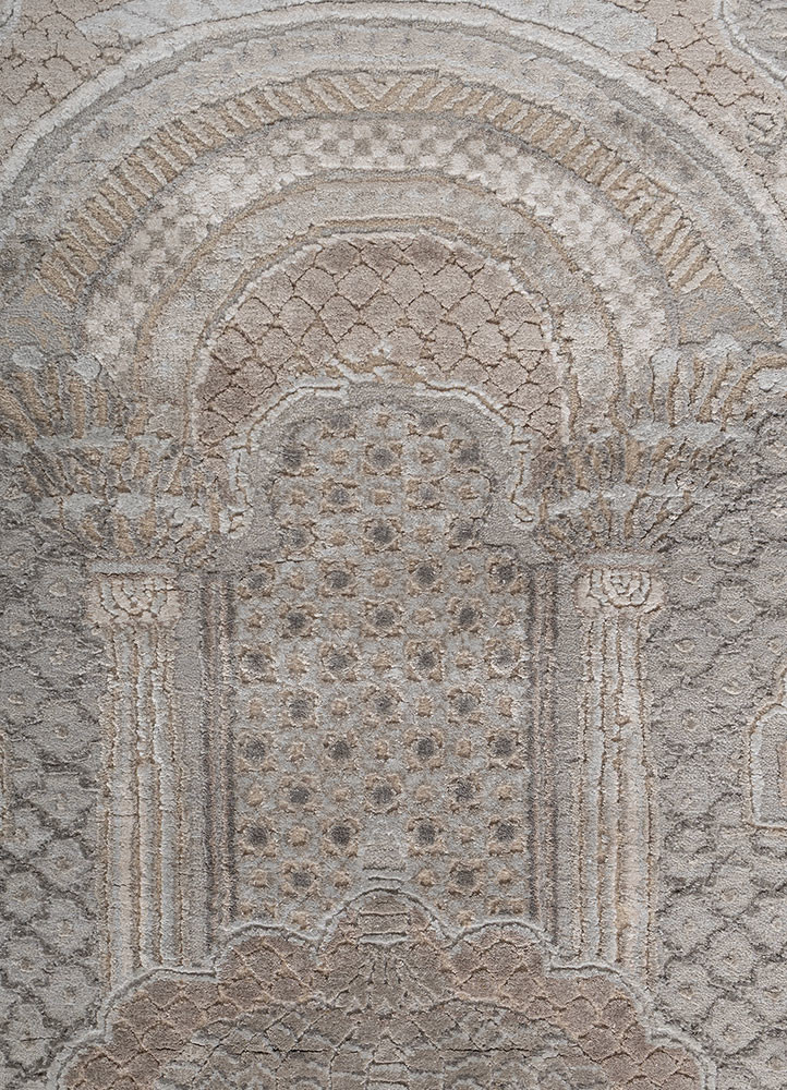 khidki ivory wool and bamboo silk hand knotted Rug - CloseUp