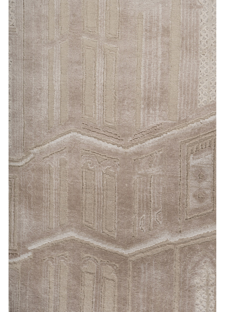 khidki beige and brown wool and bamboo silk hand knotted Rug - CloseUp