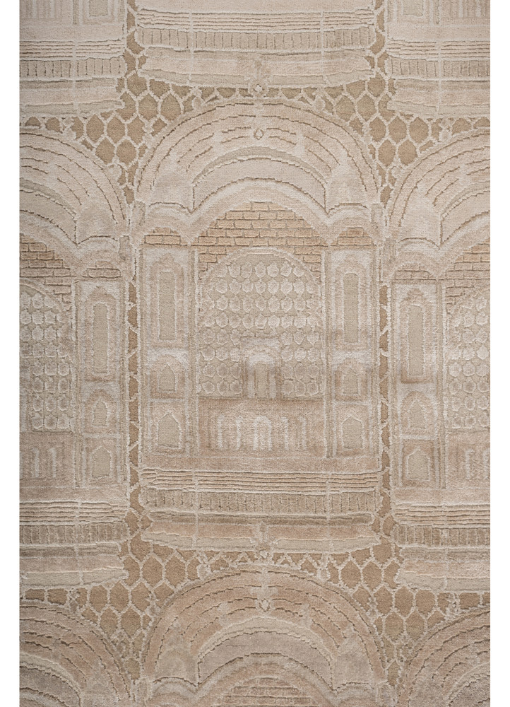 khidki beige and brown wool and bamboo silk hand knotted Rug - CloseUp