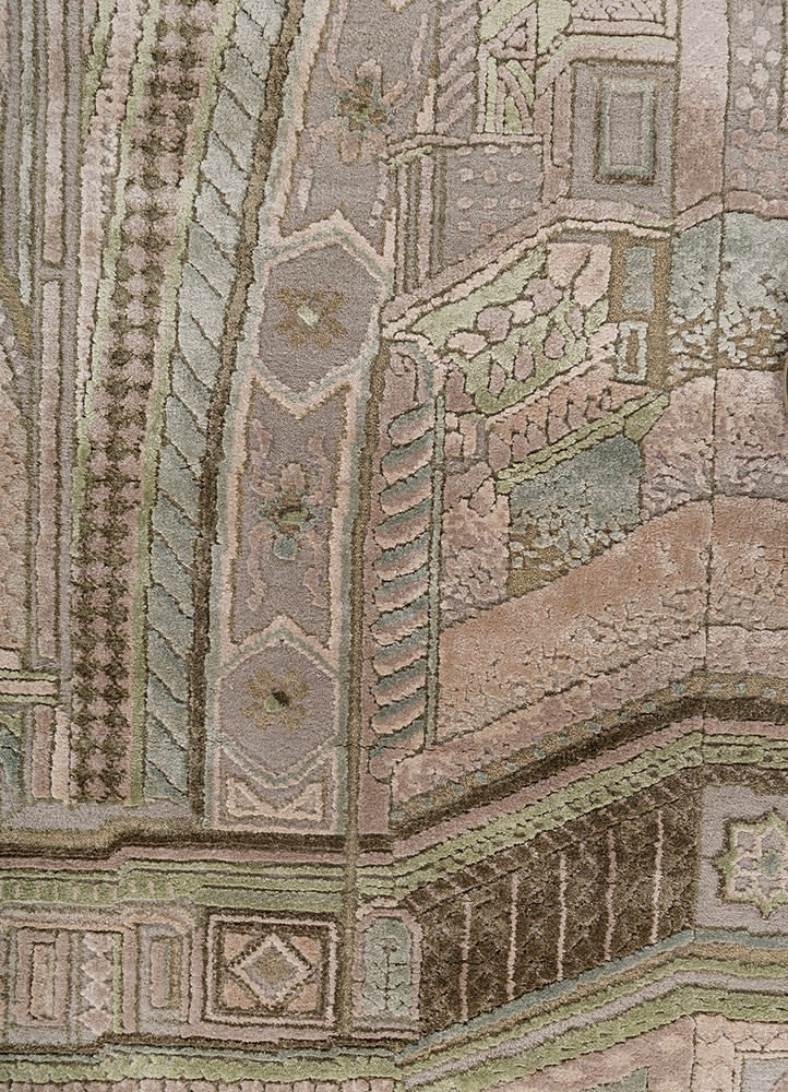 khidki grey and black wool and bamboo silk hand knotted Rug - CloseUp