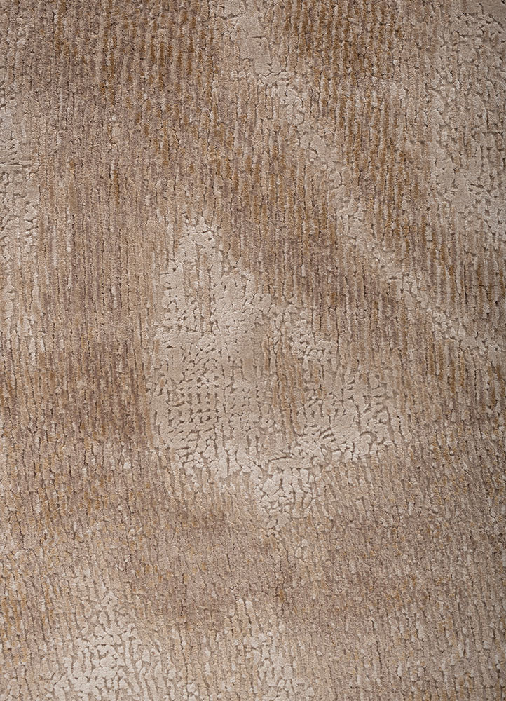 entropy beige and brown wool and bamboo silk hand knotted Rug - CloseUp
