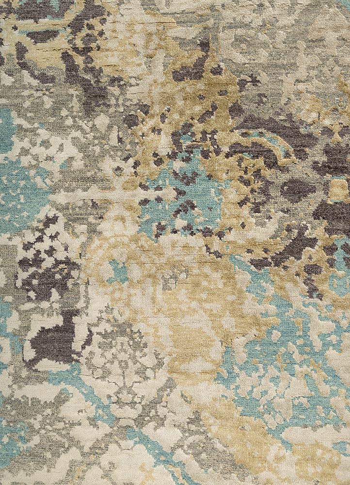 far east blue wool and silk hand knotted Rug - CloseUp far east blue wool and silk hand knotted Rug - CloseUp