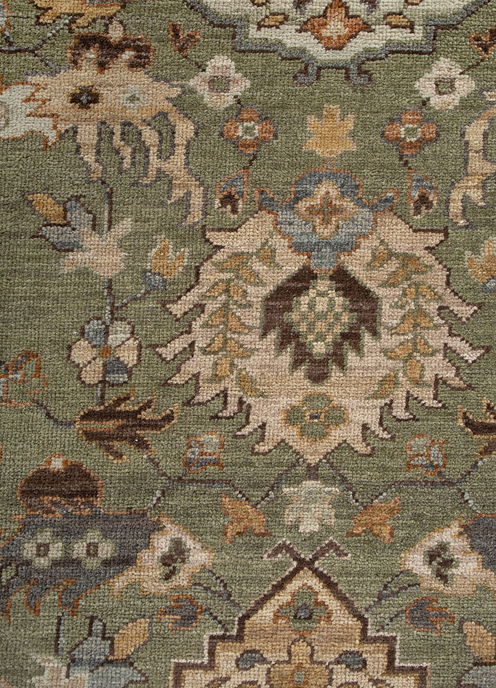 savana green wool hand knotted Rug - CloseUp
