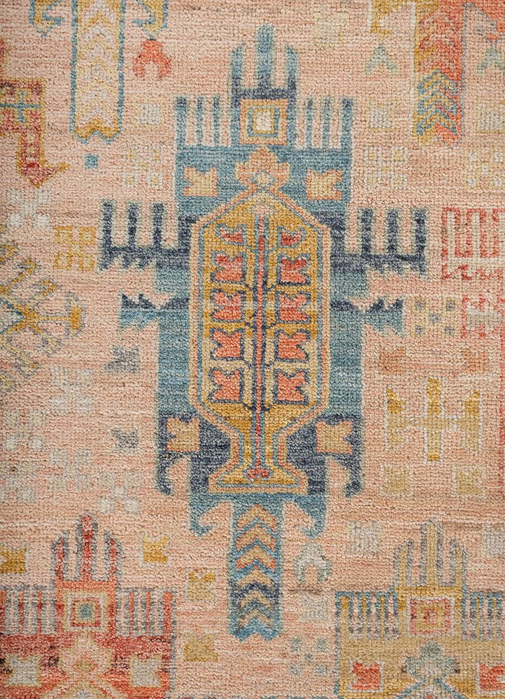 aprezo red and orange wool hand knotted Rug - CloseUp aprezo red and orange wool hand knotted Rug - CloseUp