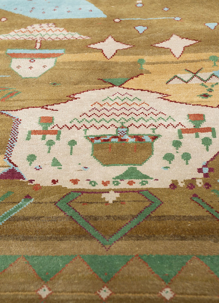 manchaha gold silk hand knotted Rug - CloseUp manchaha gold silk hand knotted Rug - CloseUp