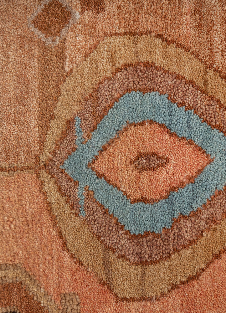 manchaha red and orange wool and silk hand knotted Rug - CloseUp