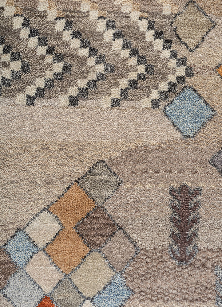 manchaha beige and brown wool and silk hand knotted Rug - CloseUp manchaha beige and brown wool and silk hand knotted Rug - CloseUp