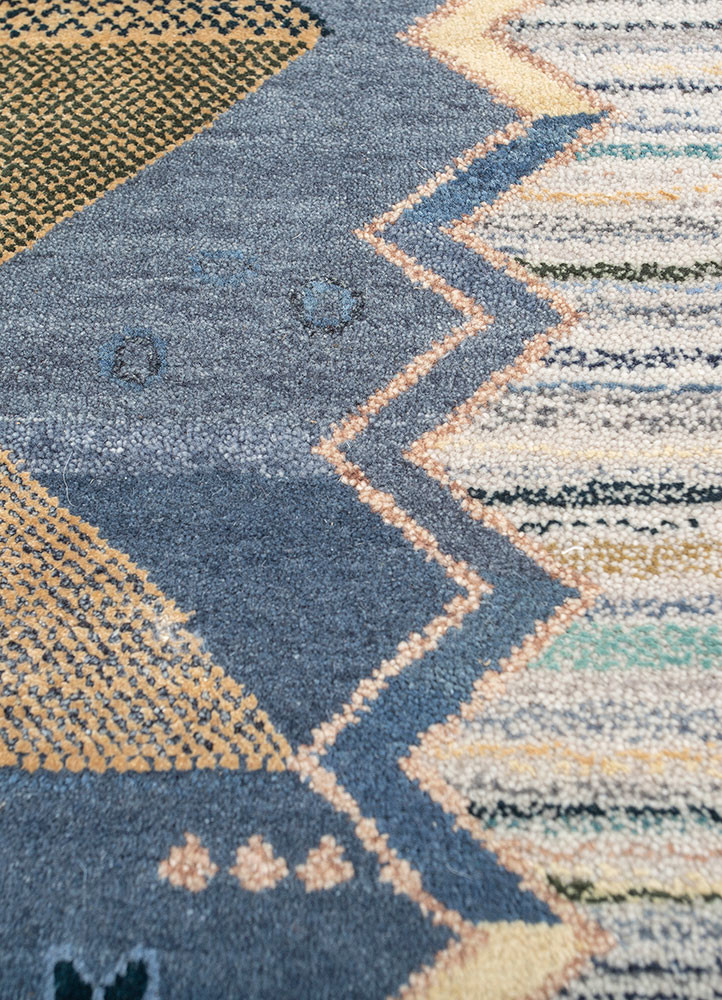 manchaha blue wool and silk hand knotted Rug - CloseUp manchaha blue wool and silk hand knotted Rug - CloseUp