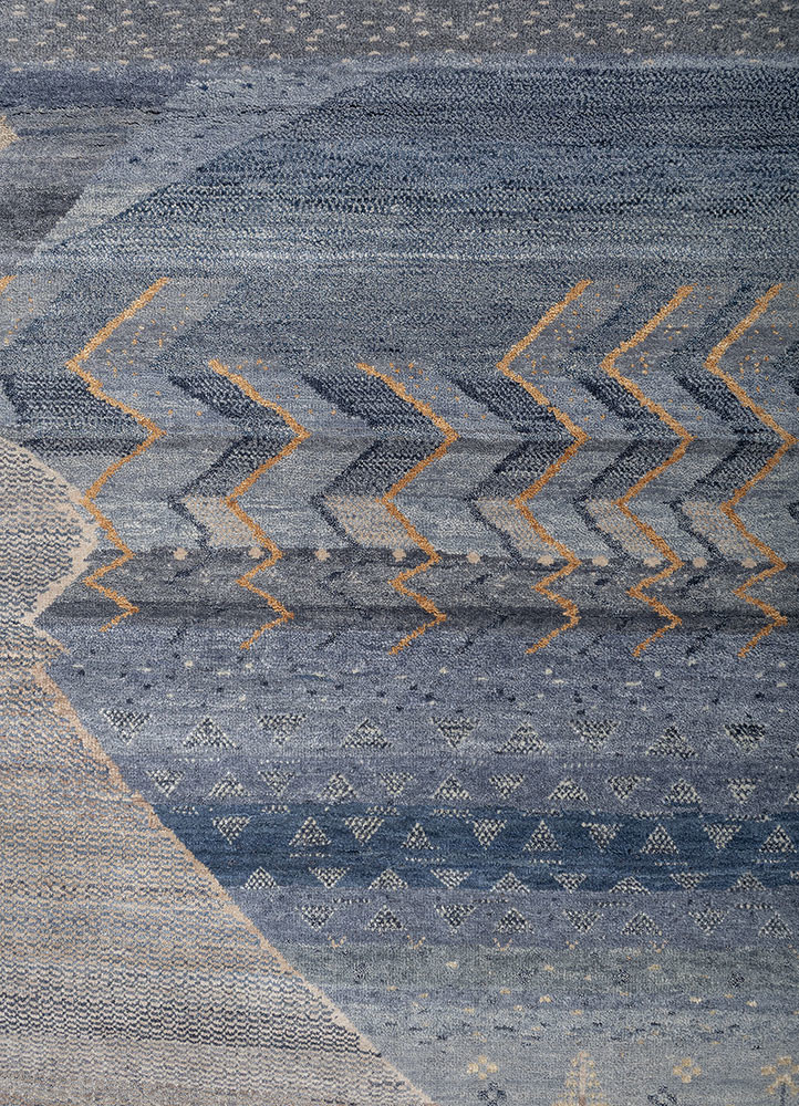 freedom manchaha blue wool and silk hand knotted Rug - CloseUp