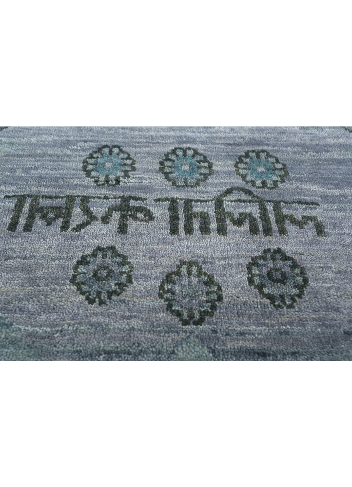 manchaha blue wool and silk hand knotted Rug - CloseUp