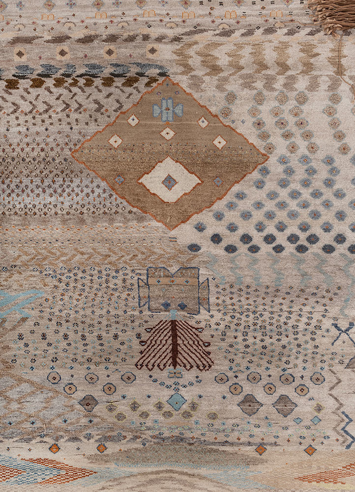 freedom manchaha beige and brown wool and silk hand knotted Rug - CloseUp