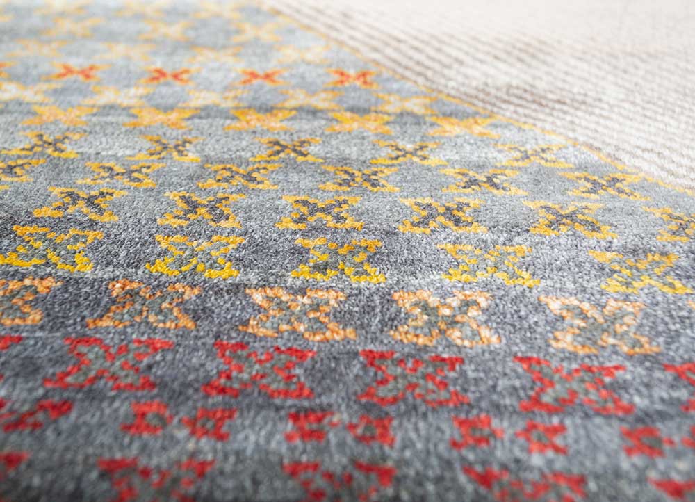 manchaha blue silk hand knotted Rug - CloseUp