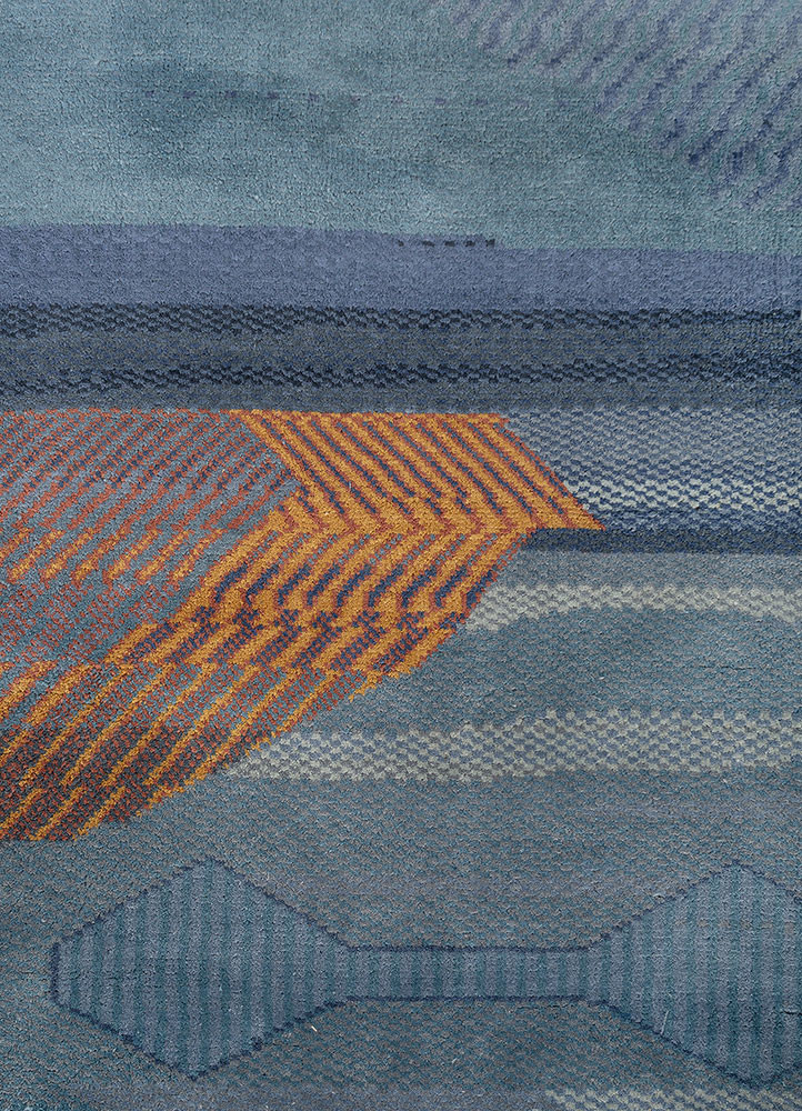 manchaha blue silk hand knotted Rug - CloseUp