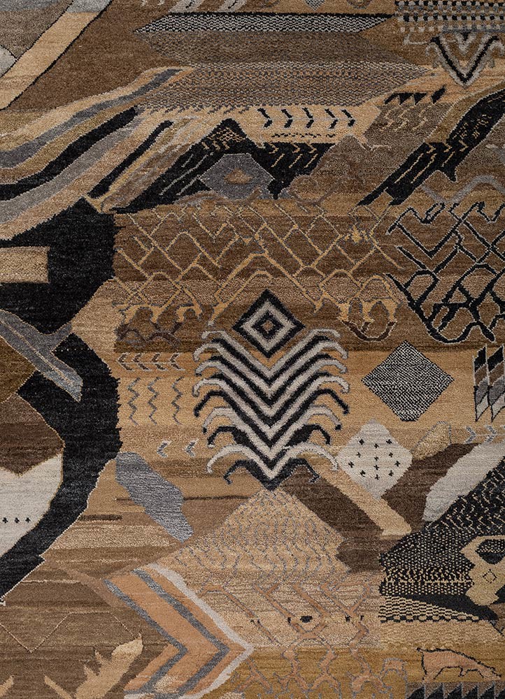 manchaha grey and black wool and silk hand knotted Rug - CloseUp manchaha grey and black wool and silk hand knotted Rug - CloseUp