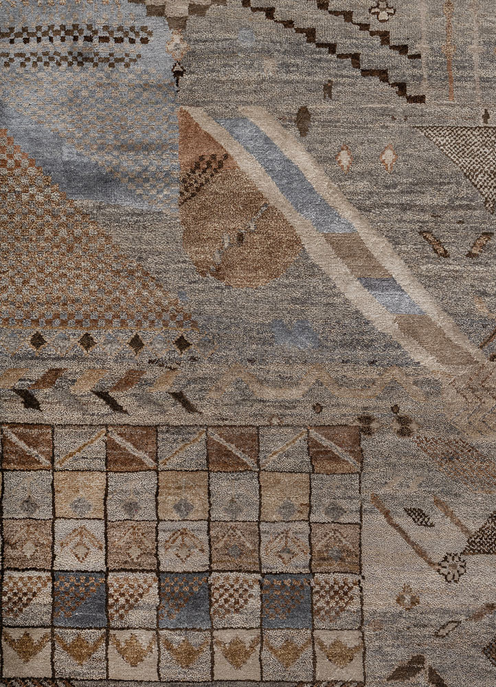 manchaha grey and black wool and silk hand knotted Rug - CloseUp manchaha grey and black wool and silk hand knotted Rug - CloseUp