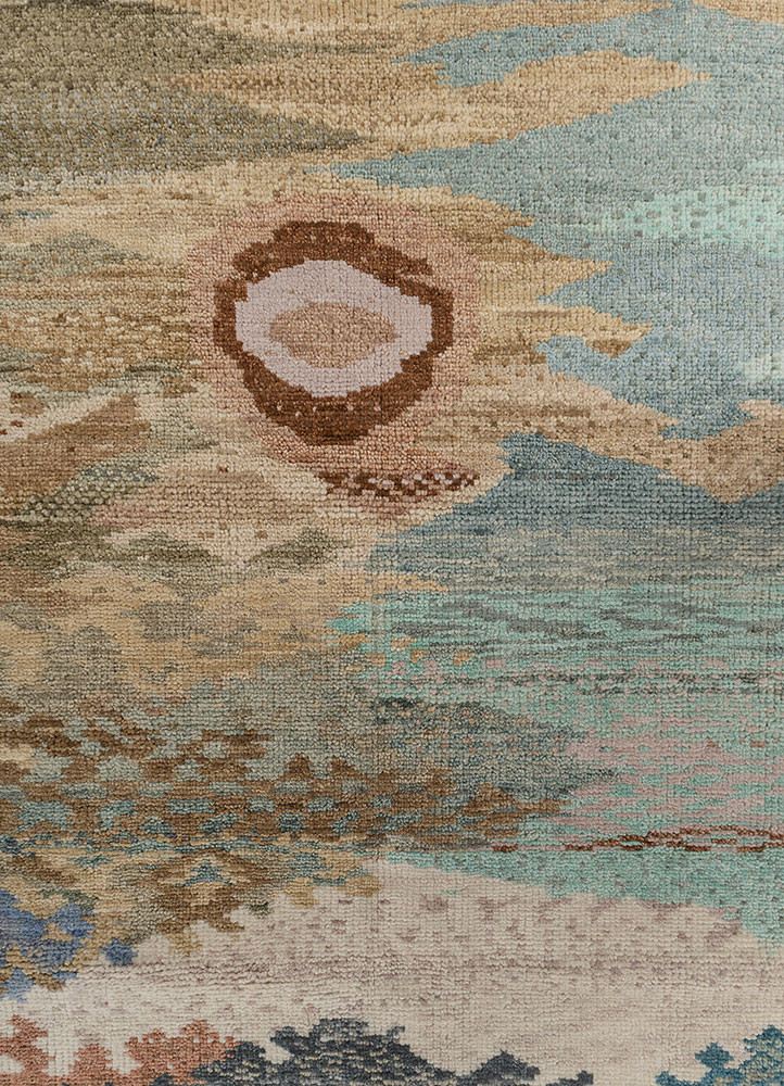 kavi x manchaha green wool hand knotted Rug - CloseUp