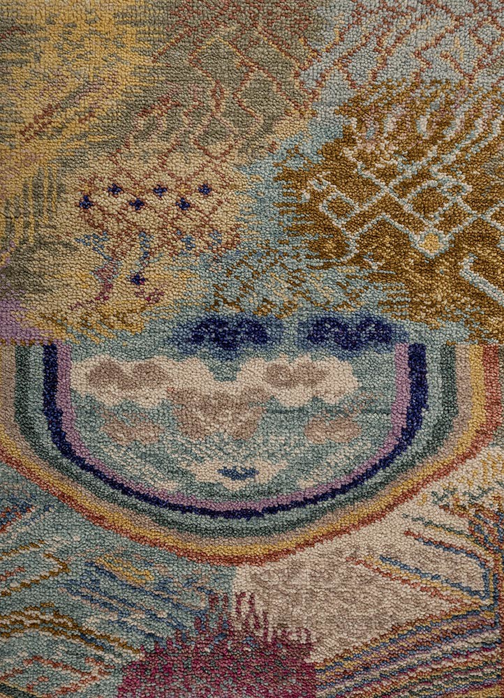 kavi x manchaha gold wool hand knotted Rug - CloseUp
