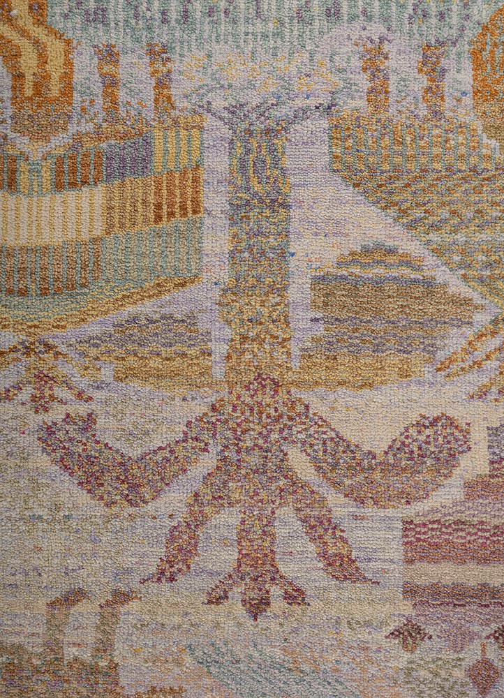 kavi x manchaha pink and purple wool hand knotted Rug - CloseUp kavi x manchaha pink and purple wool hand knotted Rug - CloseUp