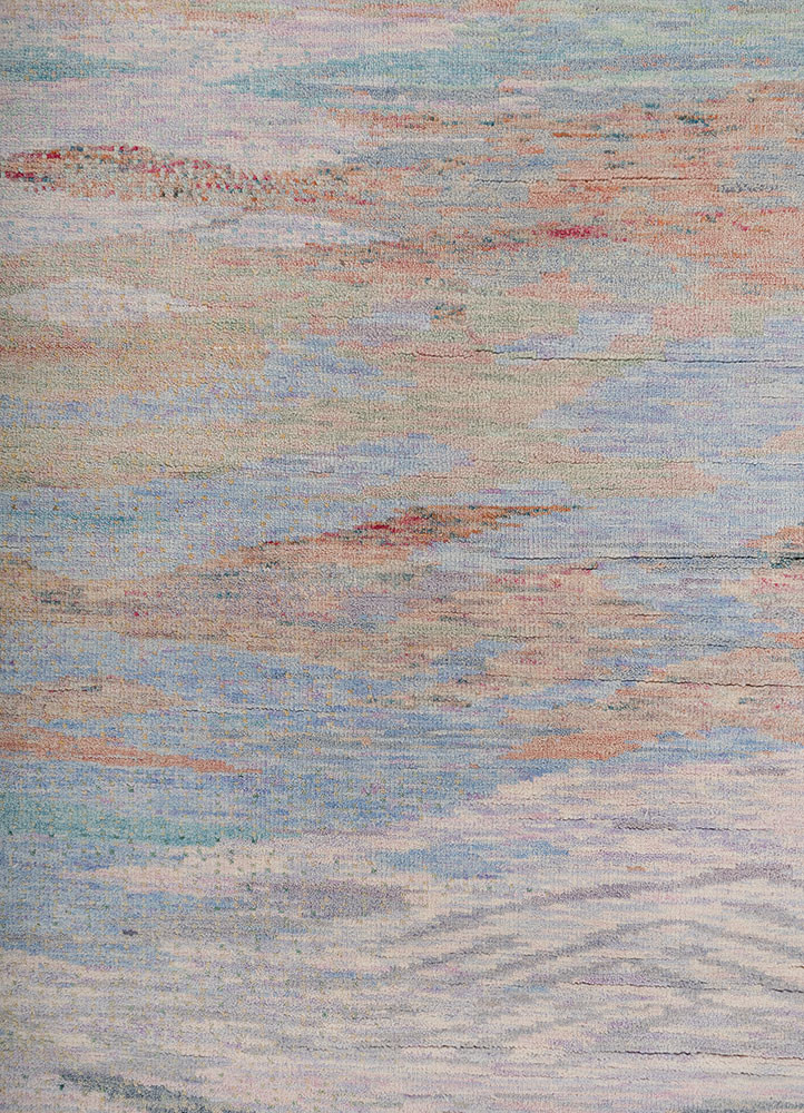 kavi x manchaha pink and purple wool hand knotted Rug - CloseUp