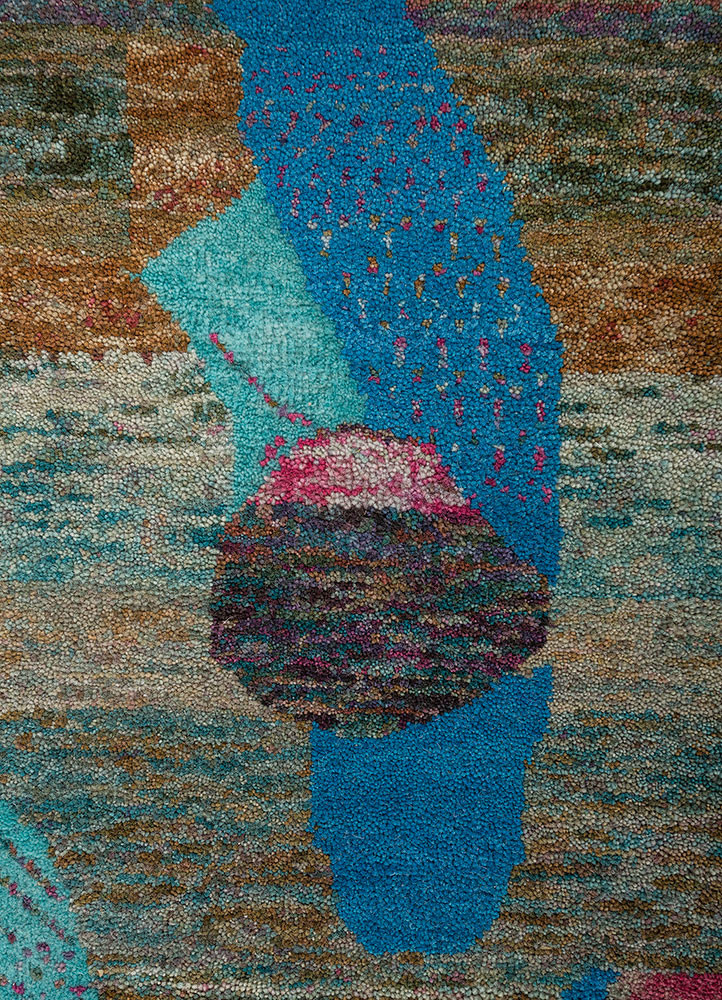 kavi x manchaha pink and purple wool hand knotted Rug - CloseUp kavi x manchaha pink and purple wool hand knotted Rug - CloseUp