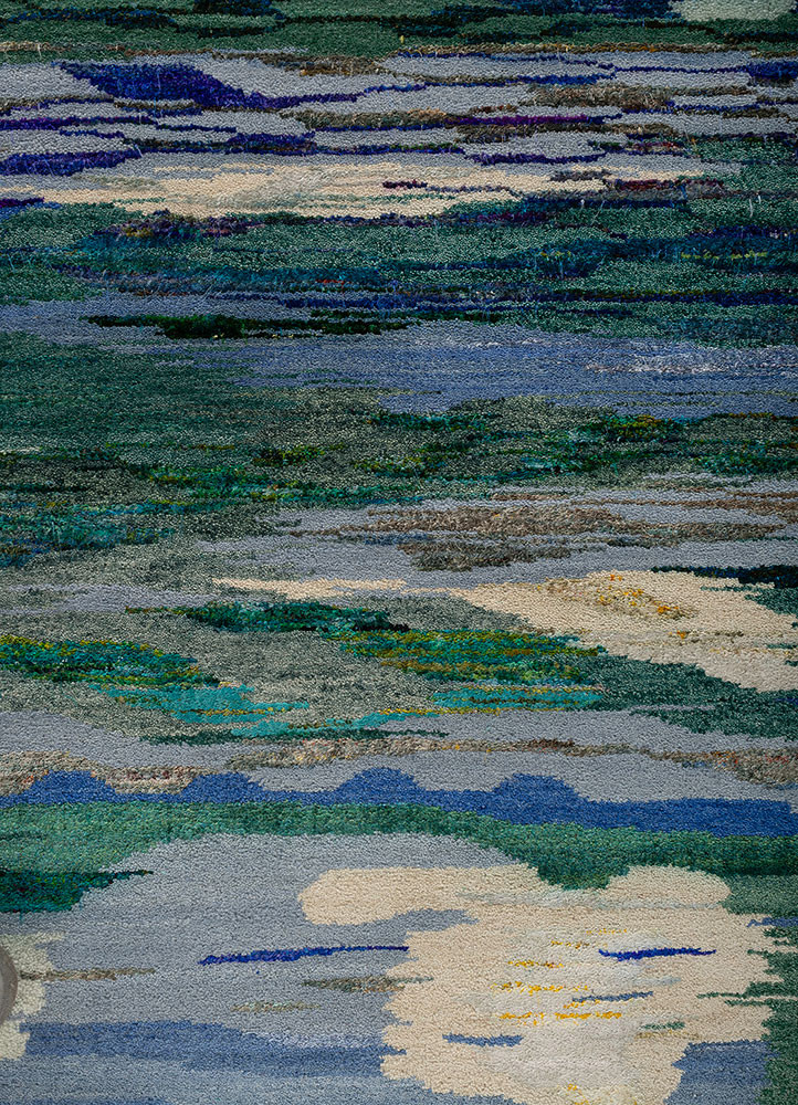 kavi x manchaha blue wool hand knotted Rug - CloseUp kavi x manchaha blue wool hand knotted Rug - CloseUp