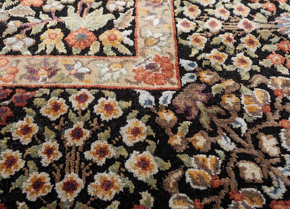 aurora grey and black wool and silk hand knotted Rug - CloseUp