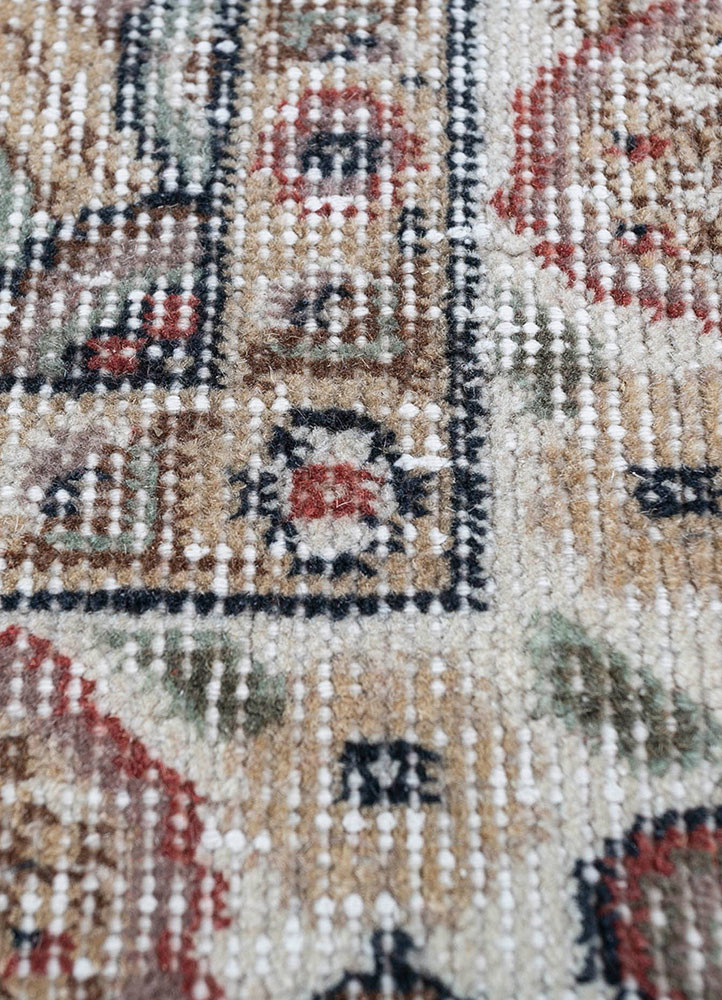 vintage red and orange wool hand knotted Rug - CloseUp