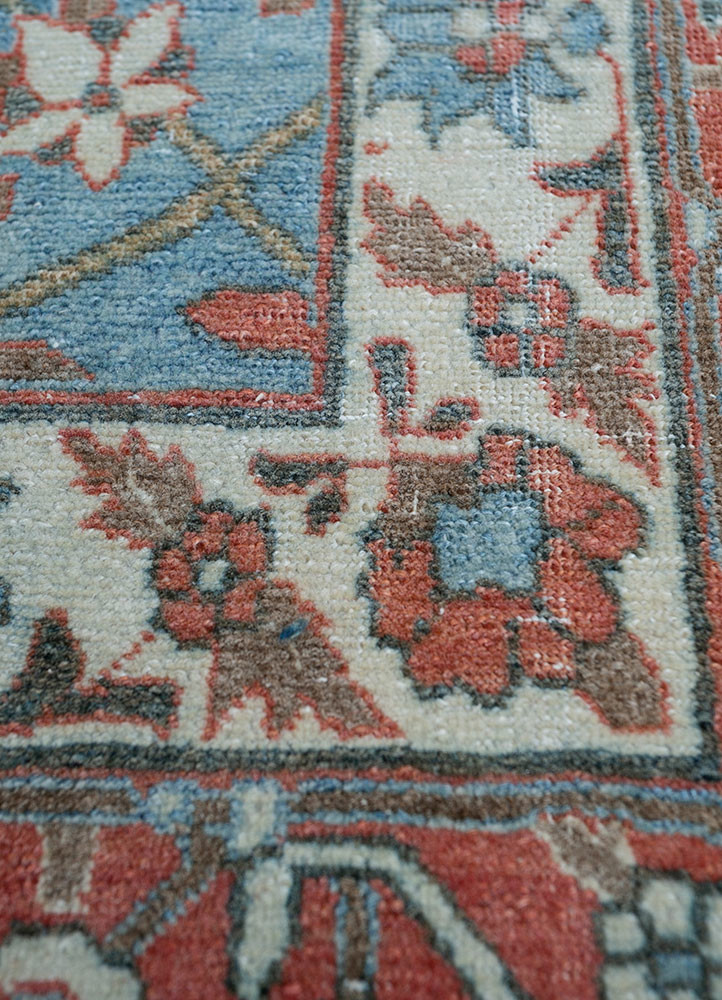 aalam blue wool hand knotted Rug - CloseUp