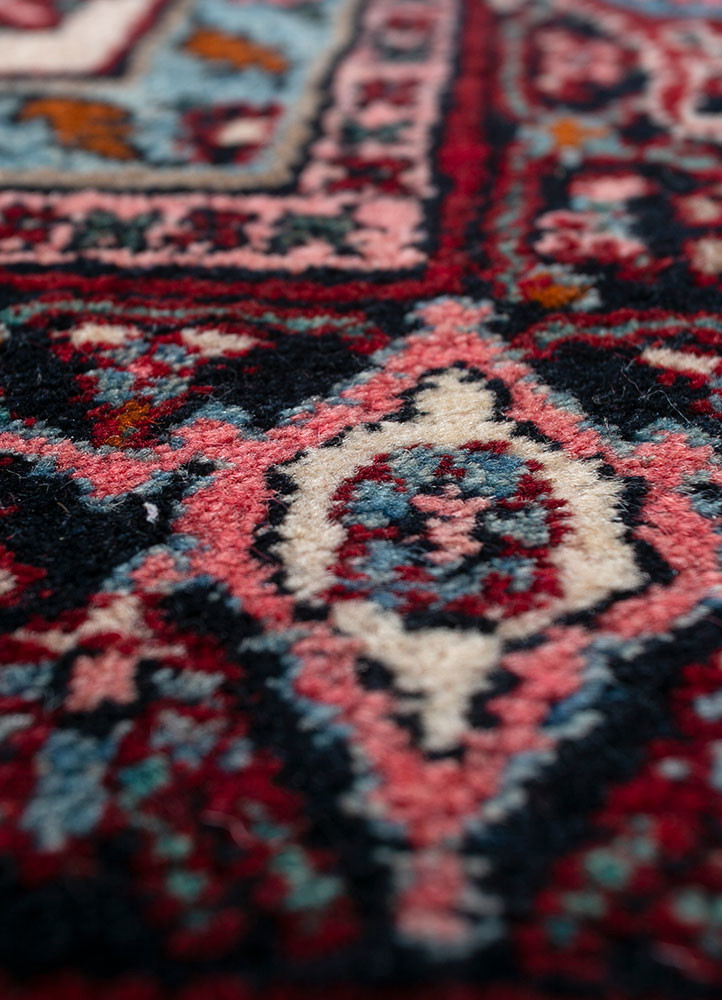 aalam red and orange wool hand knotted Rug - CloseUp