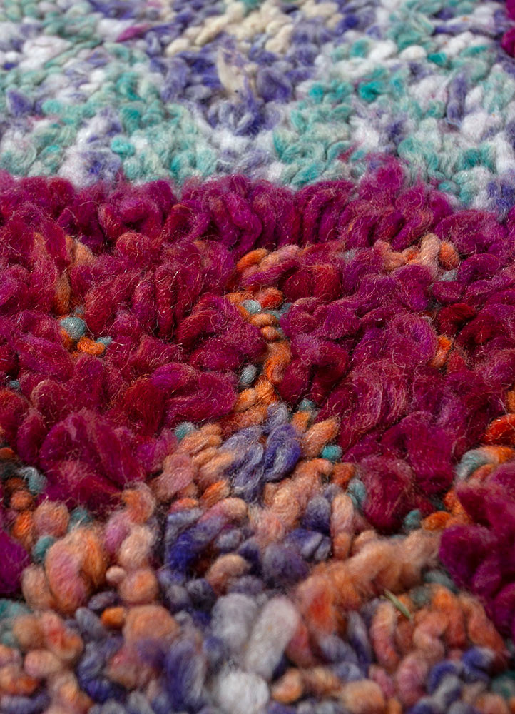 nuray pink and purple wool hand knotted Rug - CloseUp